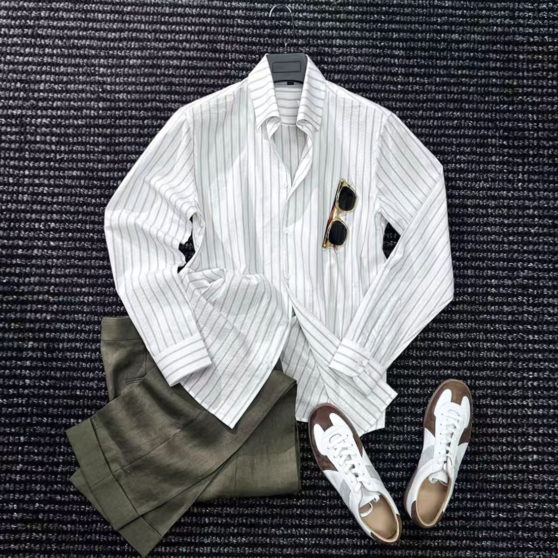 CssuGent那不勒斯皇后经典复古一片领衬衫男绅士商务休闲通勤衬衣