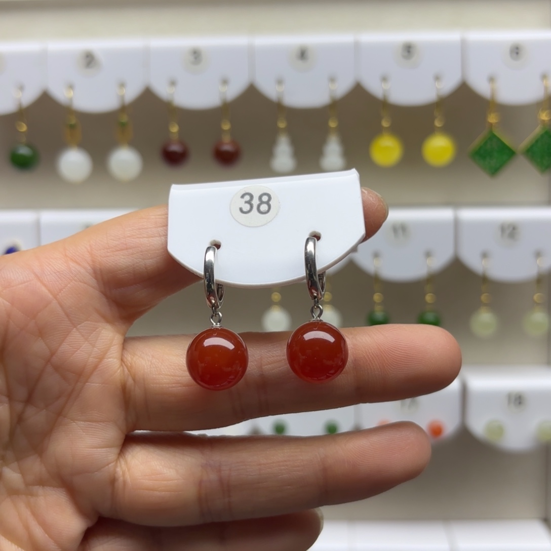 玛瑙/玉髓银S925镶嵌耳饰