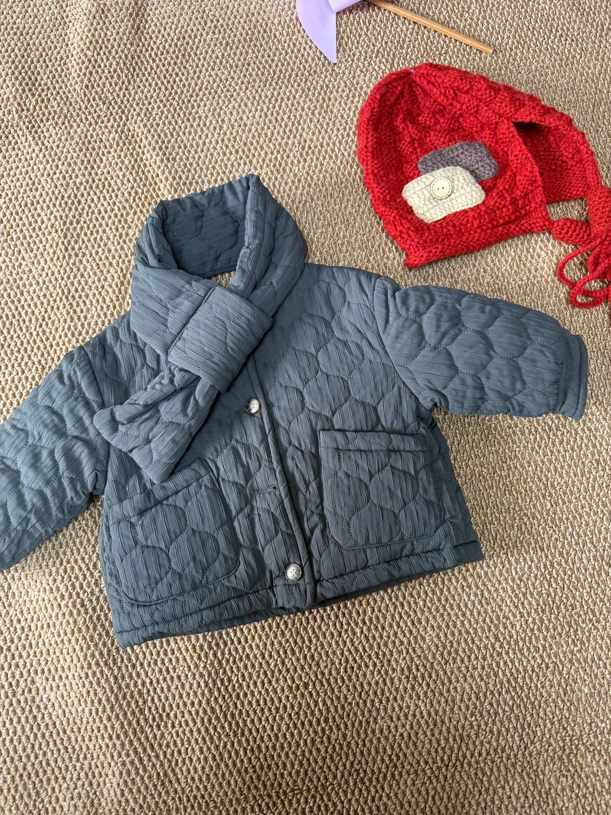 棉服带围巾规款厚款纯色休闲风加绒女童男童