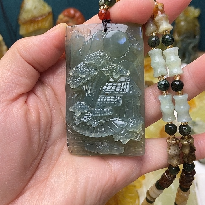 蛇纹石玉合金颈饰