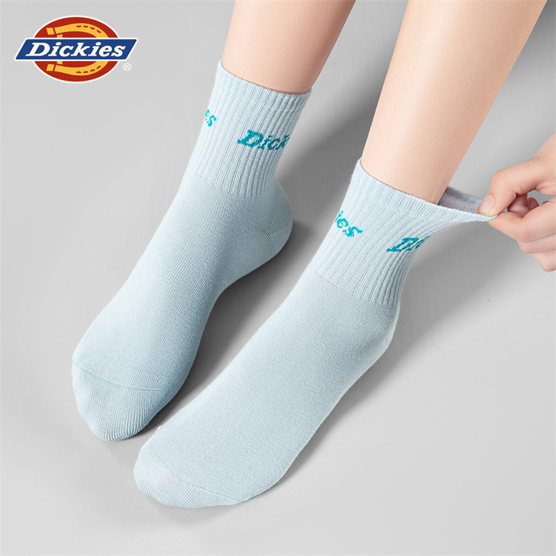 Dickies字母防臭情侣款女士纯棉运动球袜中筒长袜抑菌吸汗运动袜
