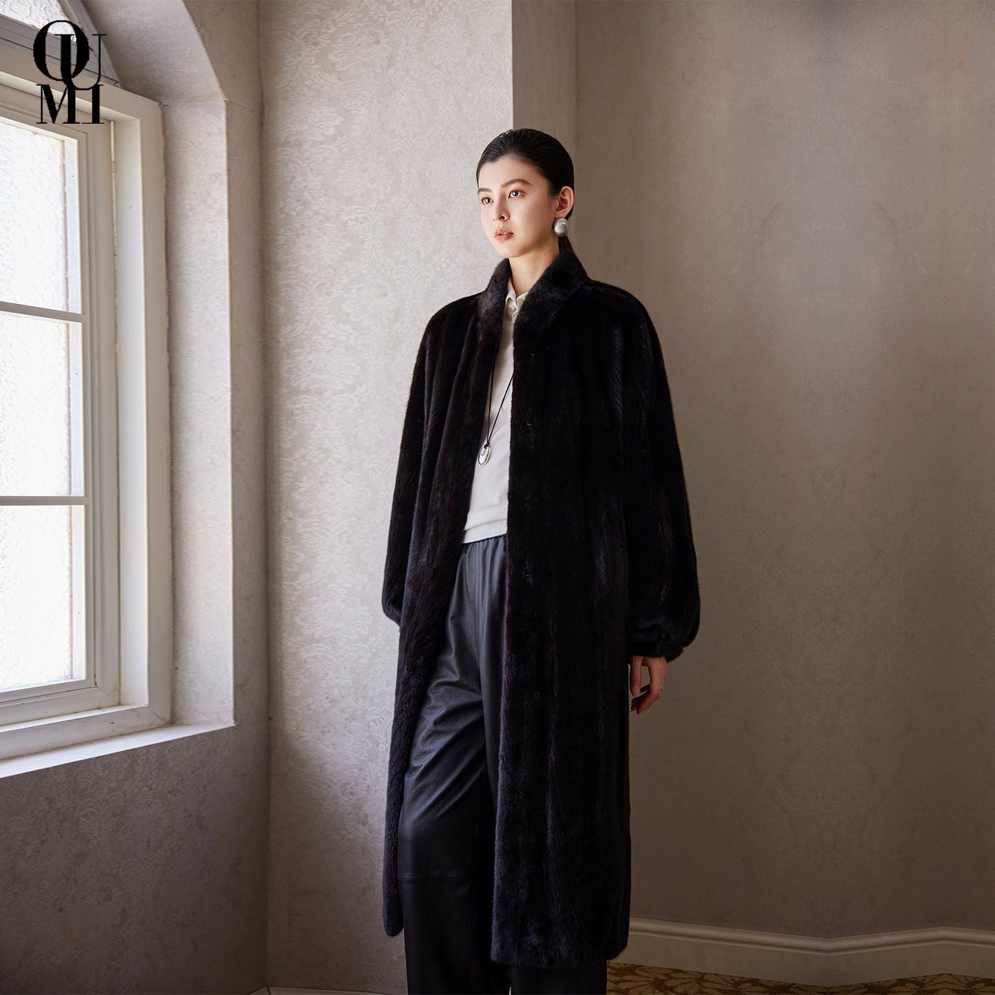 讴咪 宝嘉美本黑抽刀水貂皮草 2025新款立领裘皮大衣外套 OM216