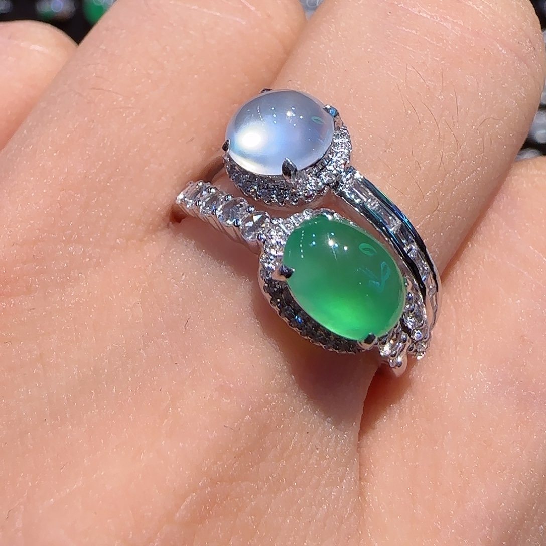 翡翠戒指18K金镶嵌设计款