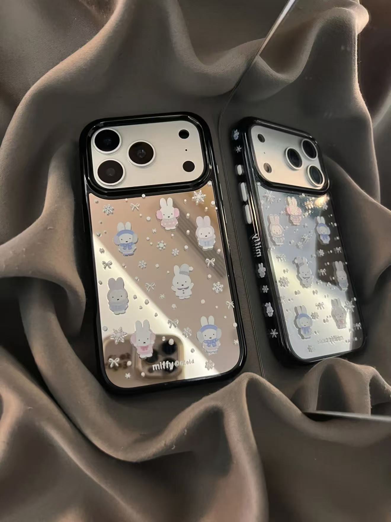 侧面带图镜面雪花米菲兔手机壳适用于苹果17promax/16卡通可爱