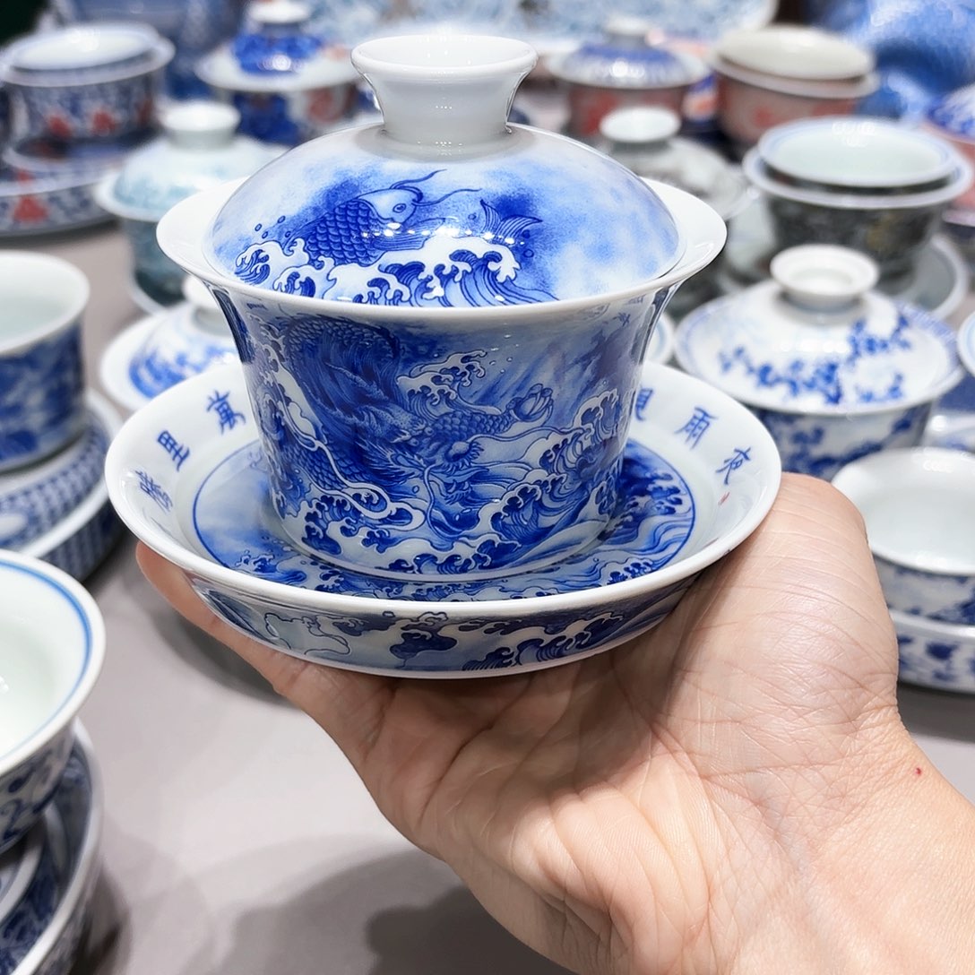 盖碗天***色景德镇高温茶具