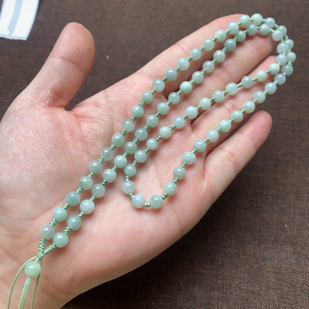 粉丝福利翡翠A货浅青绿圆珠项链6mm吊坠挂绳珠链颈饰百搭保真
