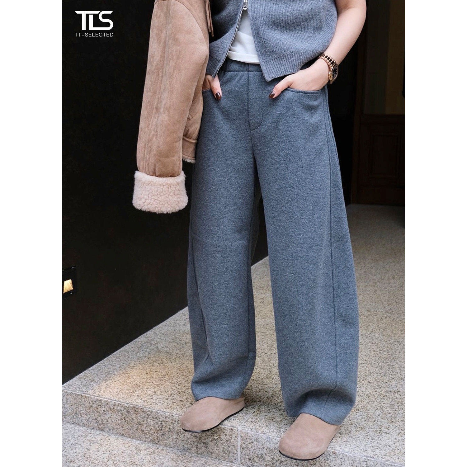 TT【弯刀卫裤】羊毛桑蚕丝冬季腿型克星弯刀阔腿休闲运动卫裤CJ7196