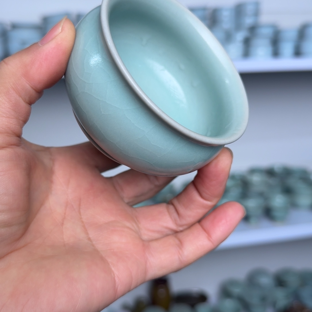 摆件陶汝瓷粉青故宫缸杯