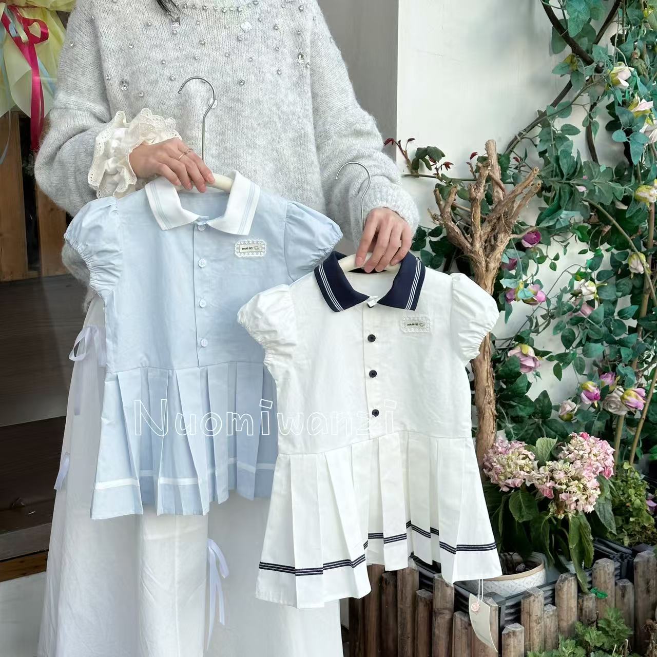 丸子十【现货】儿童夏季韩版定制螺纹学院风连衣裙（夏款）WZJ-23519