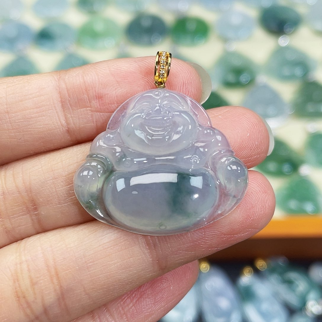 翡翠颈饰18K金镶嵌请****睡吊坠