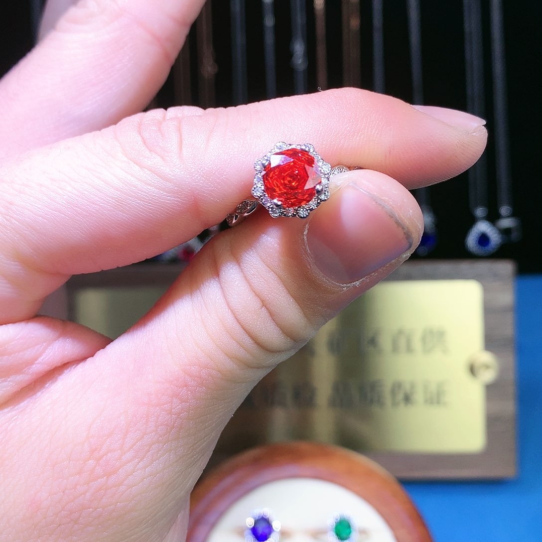 石榴石戒指银S925镶嵌