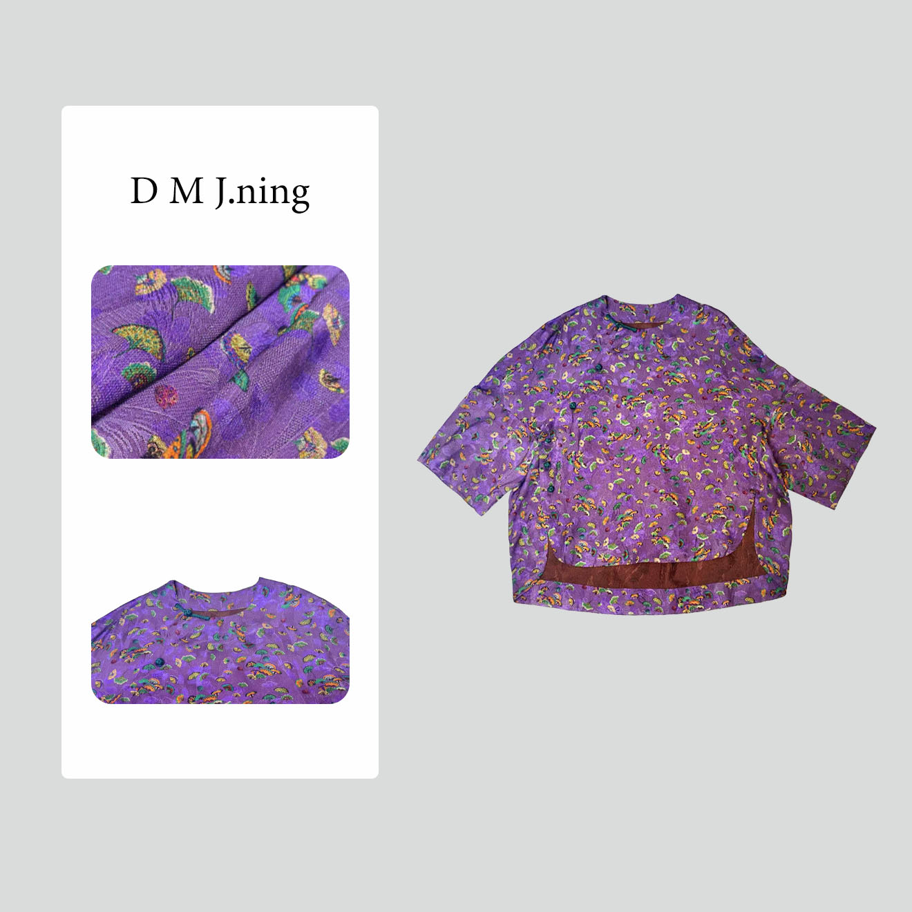 D M J .ning  早秋新款花萝上衣 【蝴蝶花】25709 圆领提花斜襟上衣