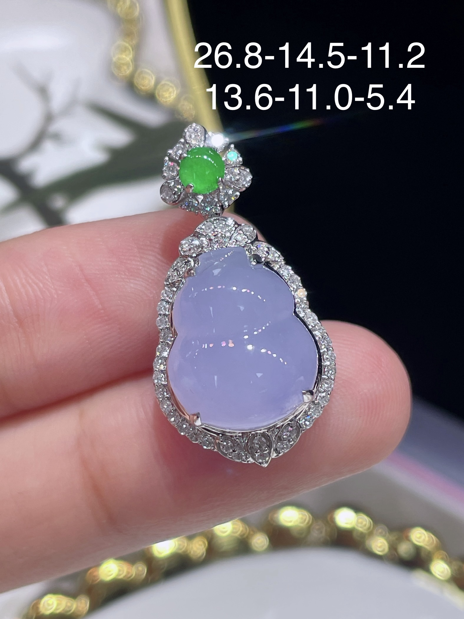 天然缅甸A货翡翠18k金南非真钻冰种紫罗兰葫芦吊坠