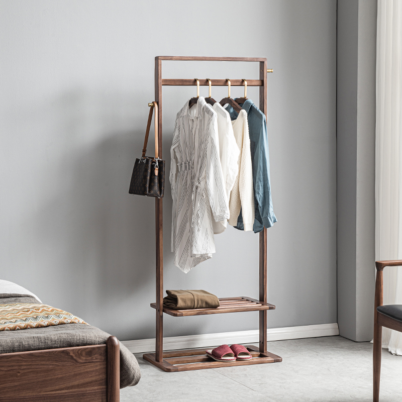 致典北美黑胡桃木落地流云衣帽架室内挂衣架衣架挂衣服落地式卧室