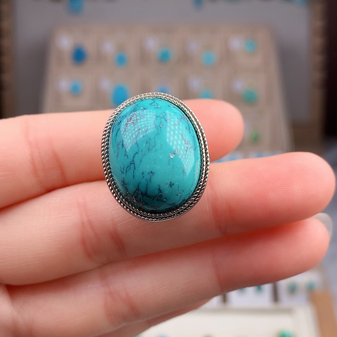 绿松石戒指银S925镶嵌