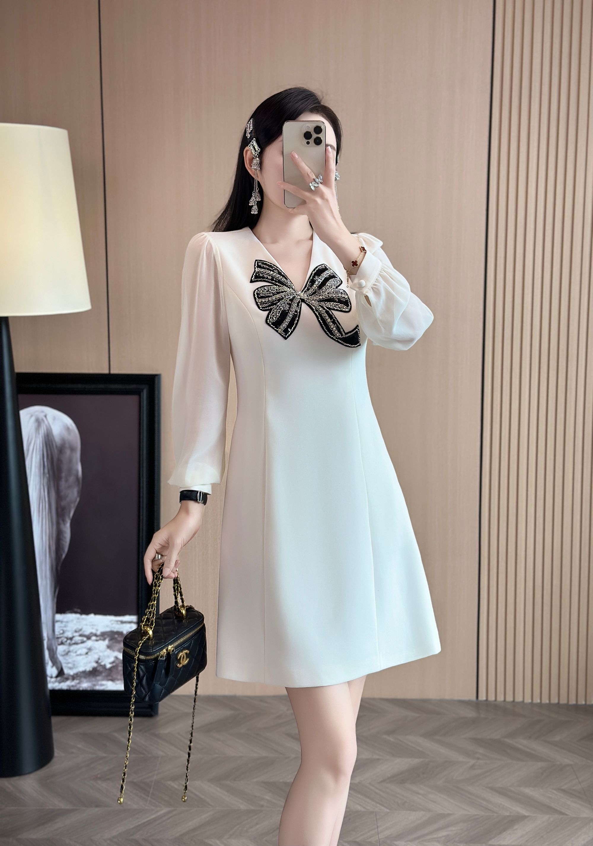 【珍珍粉丝专享】1138蝴蝶V领深圳南油高端女装2025秋季新品连衣裙