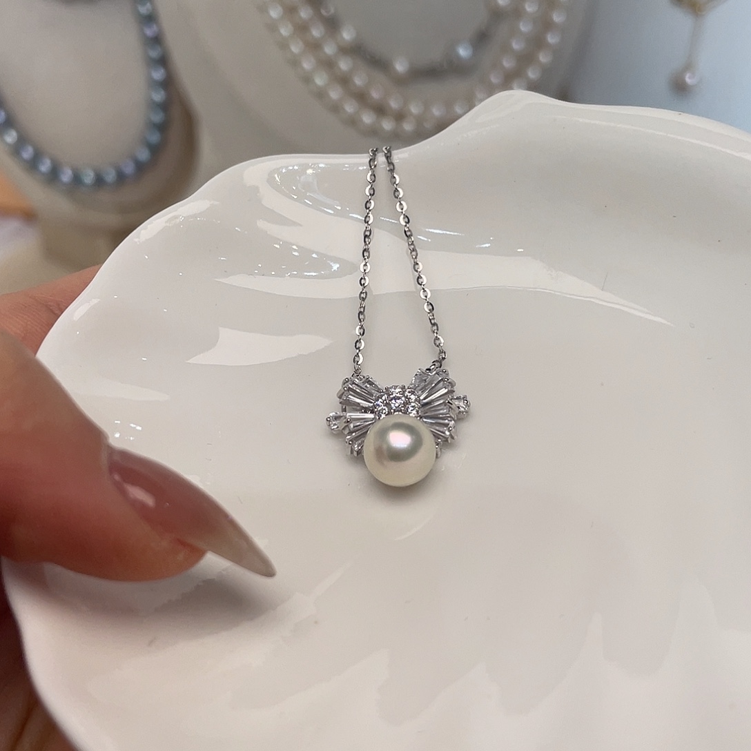 银S925镶嵌海水珍珠项链