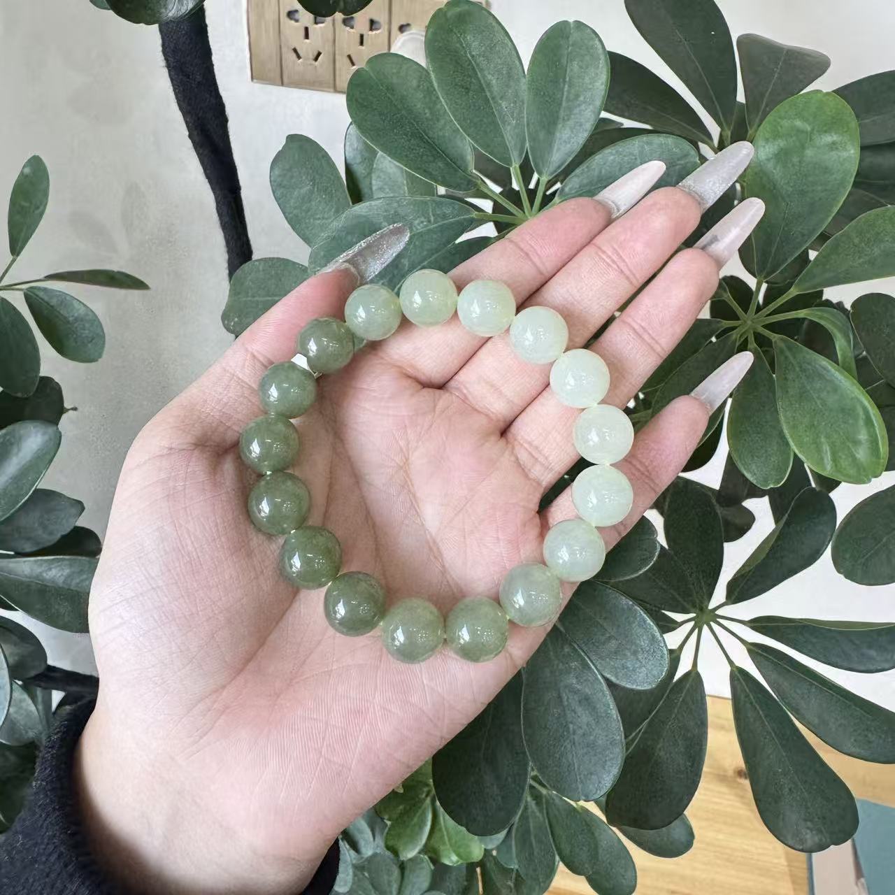 【润家玉】和田玉圆珠手串约卡12mm多样性发其一 R147-068