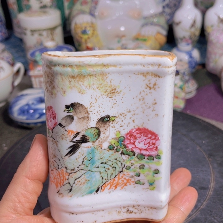 紫砂茶叶罐粉彩花鸟9888888888888