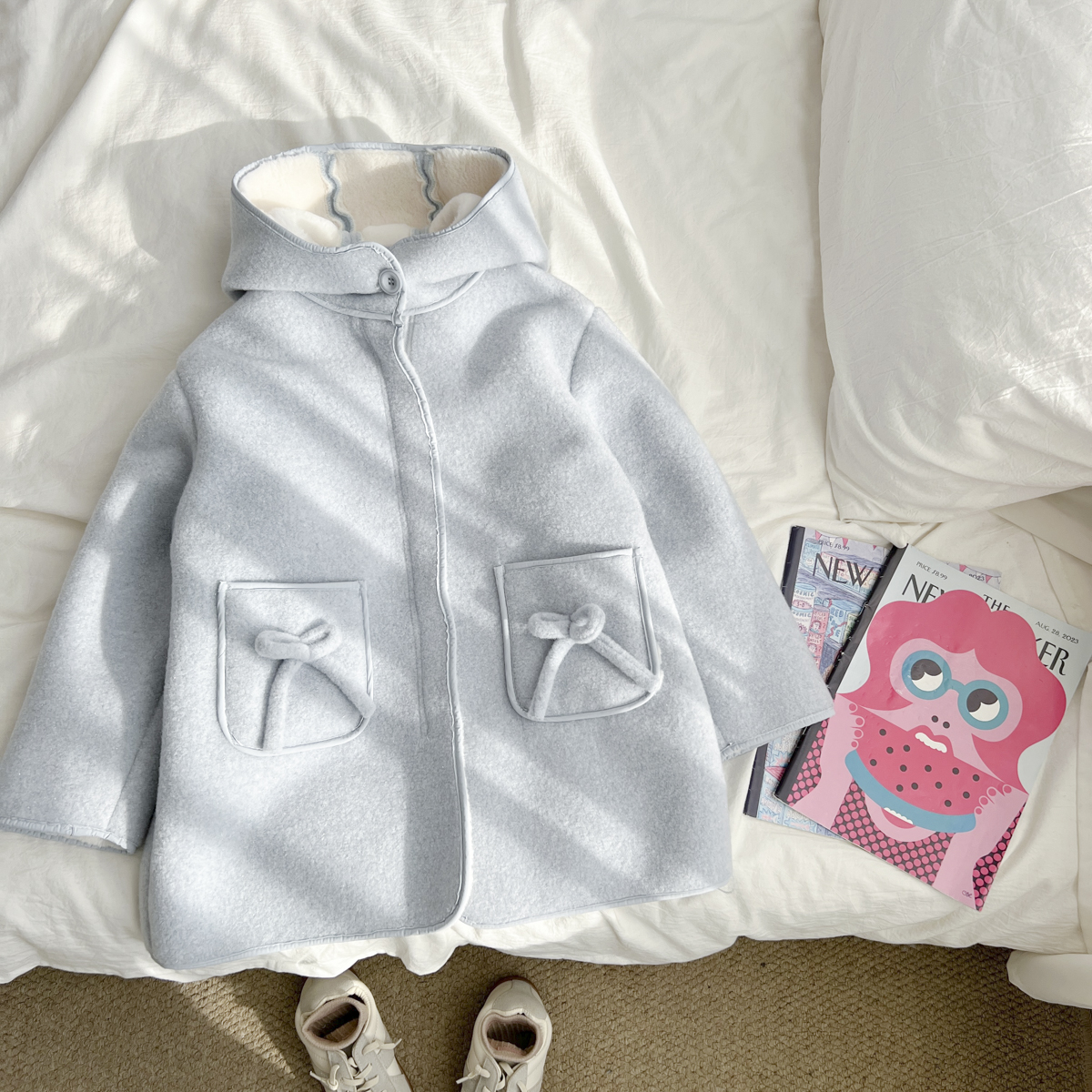 【原版】女童冬装加厚连帽外套中大童儿童绒毛上衣LMYDW52530