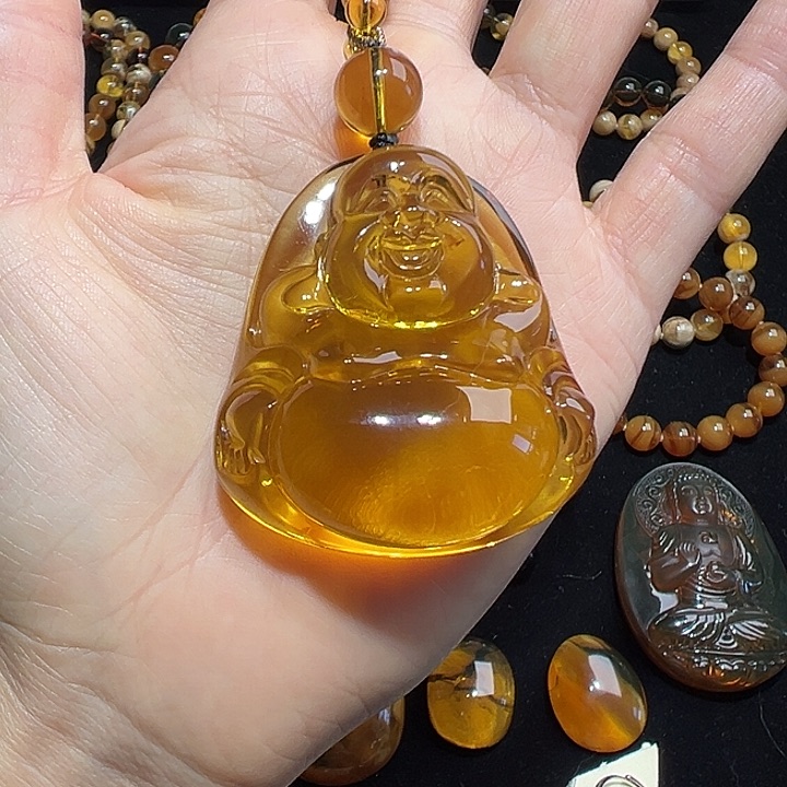 裸石琥珀未镶嵌高蓝纯净水佛公