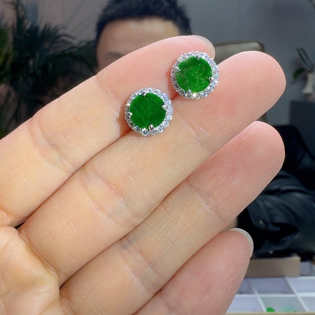 翡翠耳饰银S925镶嵌天然