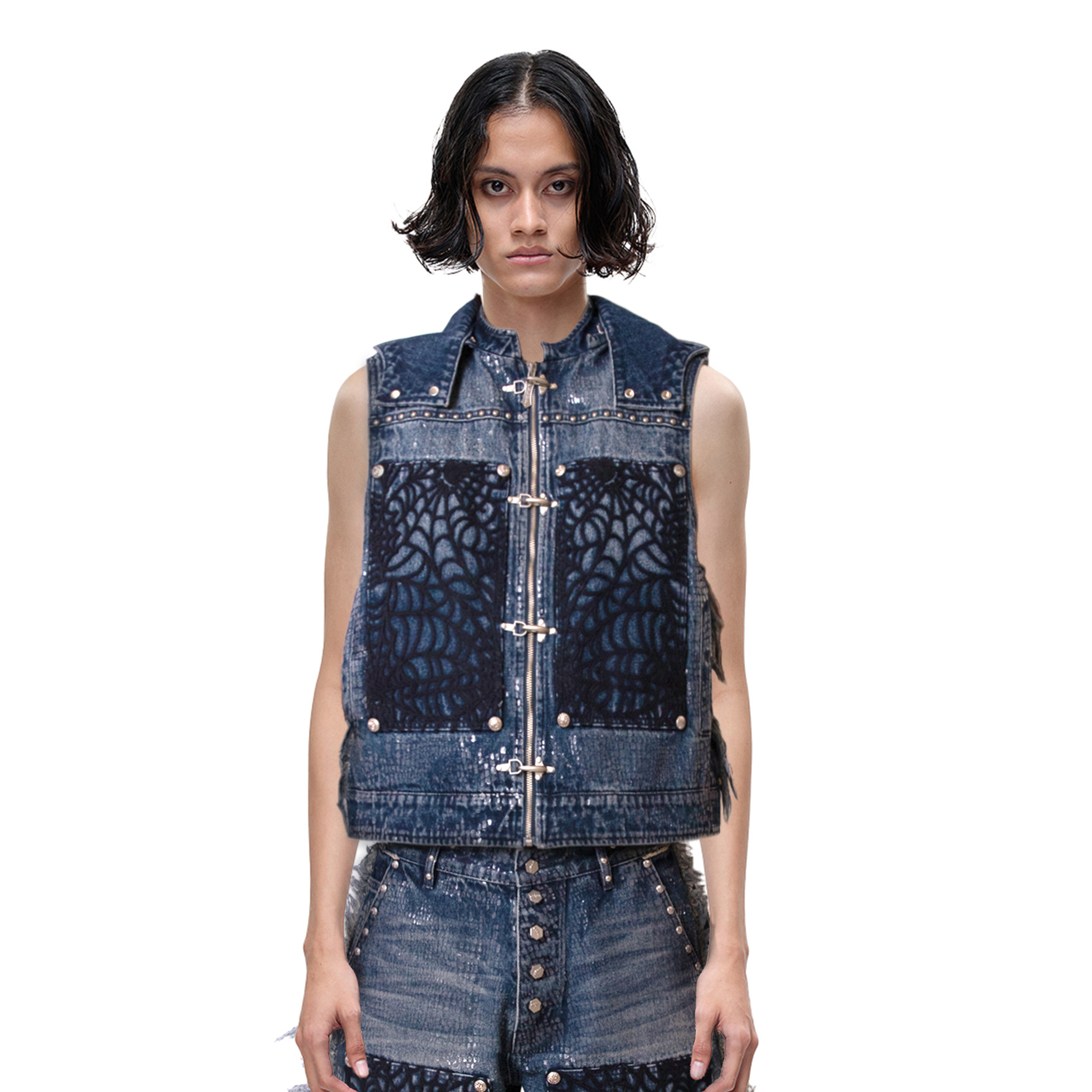 TBHNP 曙光辉月流苏牛仔连帽马甲