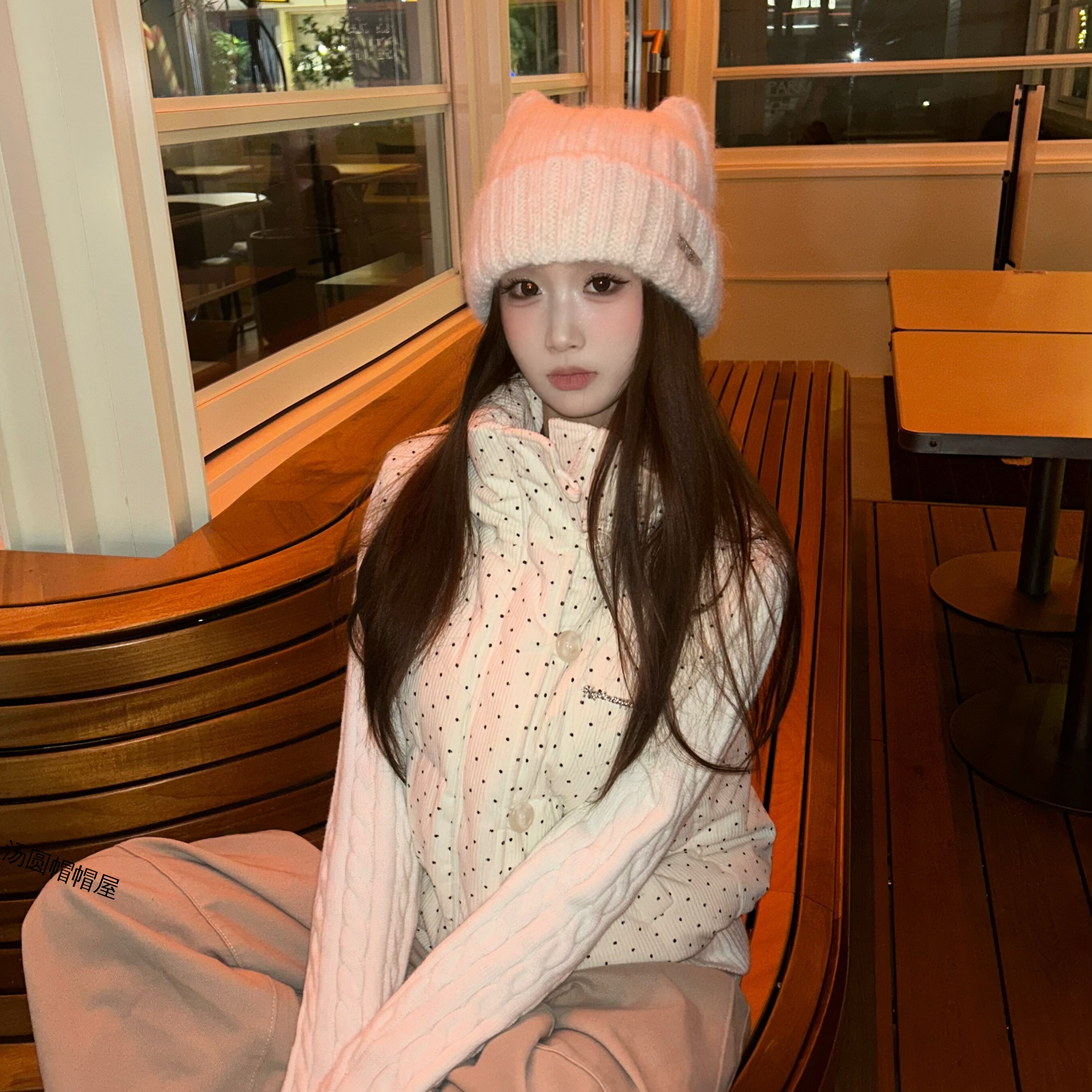 白色猫耳休闲风可爱文艺韩版冷帽百搭保暖秋冬保暖针织帽帽子女