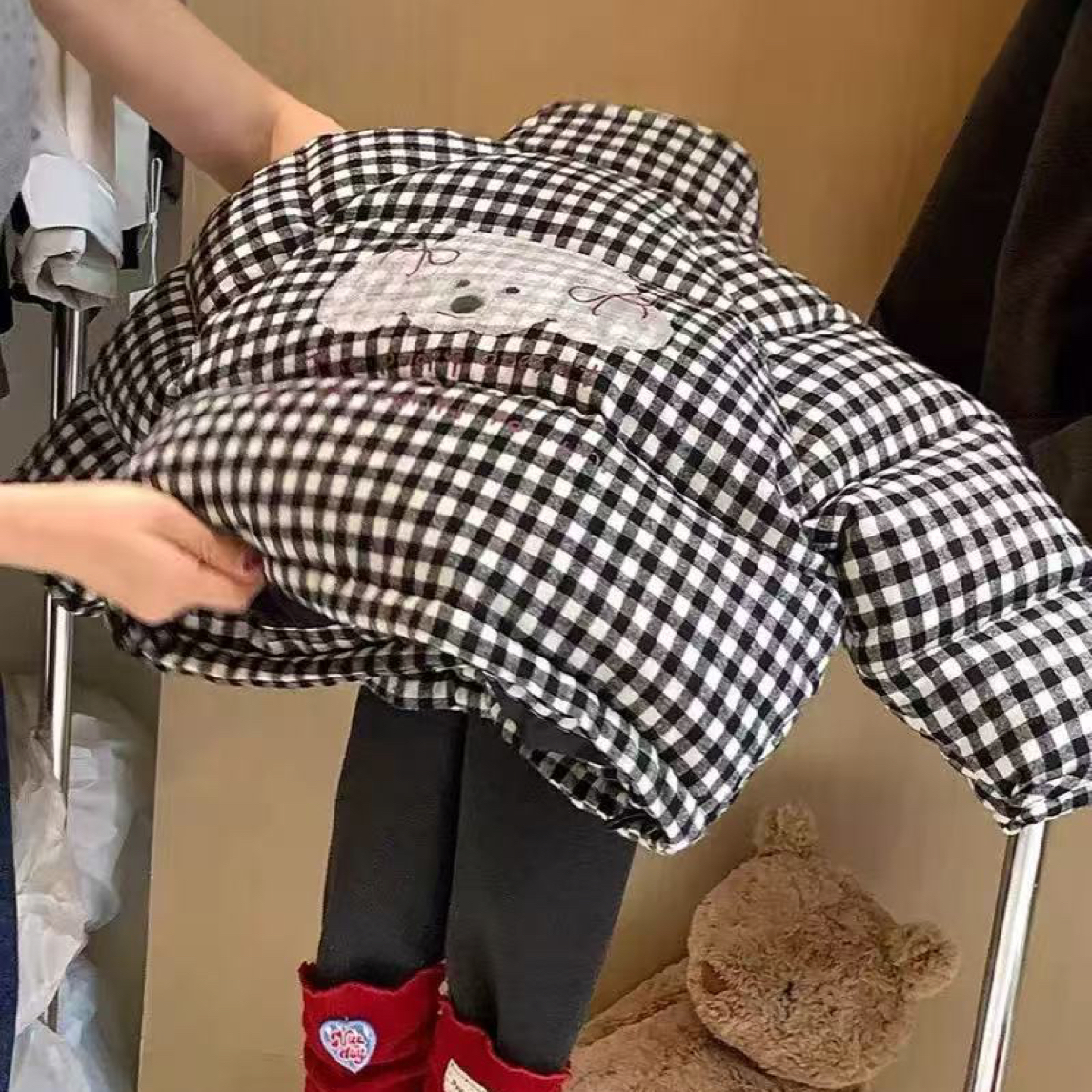 【KL】新款韩版加厚格子棉服外套百搭