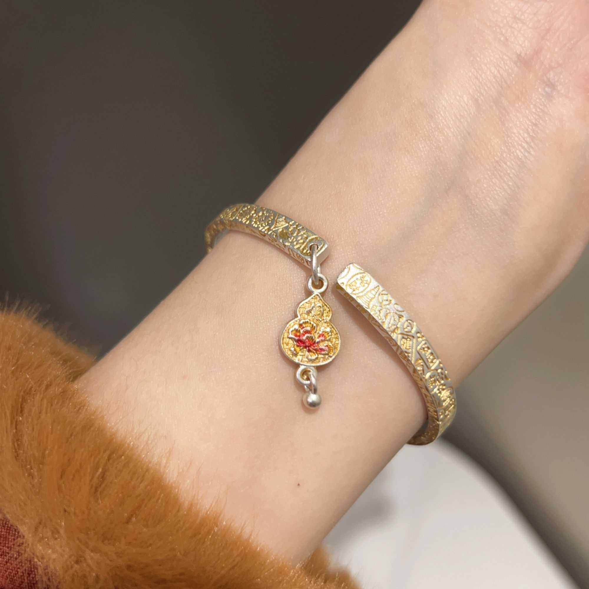 足银珐琅手镯 【福禄吉言】描金吉言葫芦开口手工手镯复古镯子