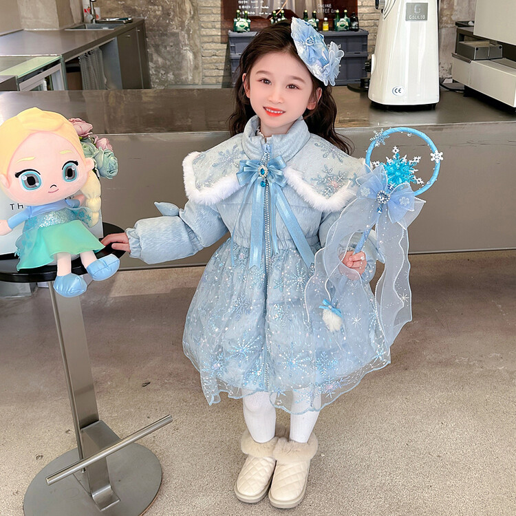 【爱莎洛丽塔羽绒服】女童2025新款冬女宝宝洋气中长款艾莎网纱外套