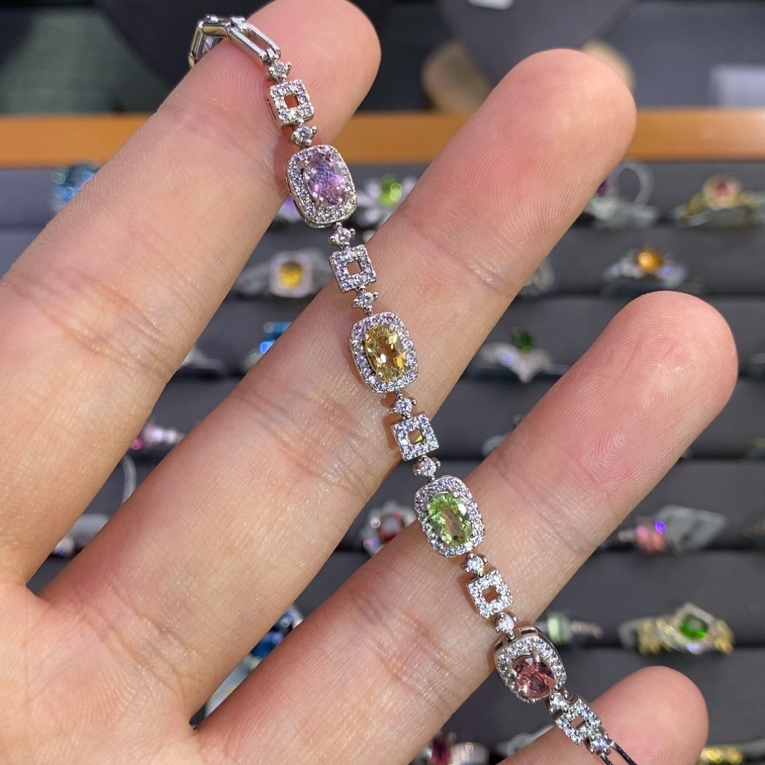 碧玺手链银S925镶嵌圈口可调节