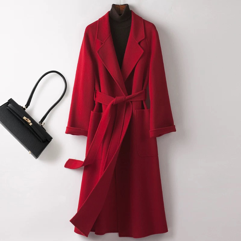 【H6785咖色双面外套2024年新款毛呢外套嫩黄色外套韩版