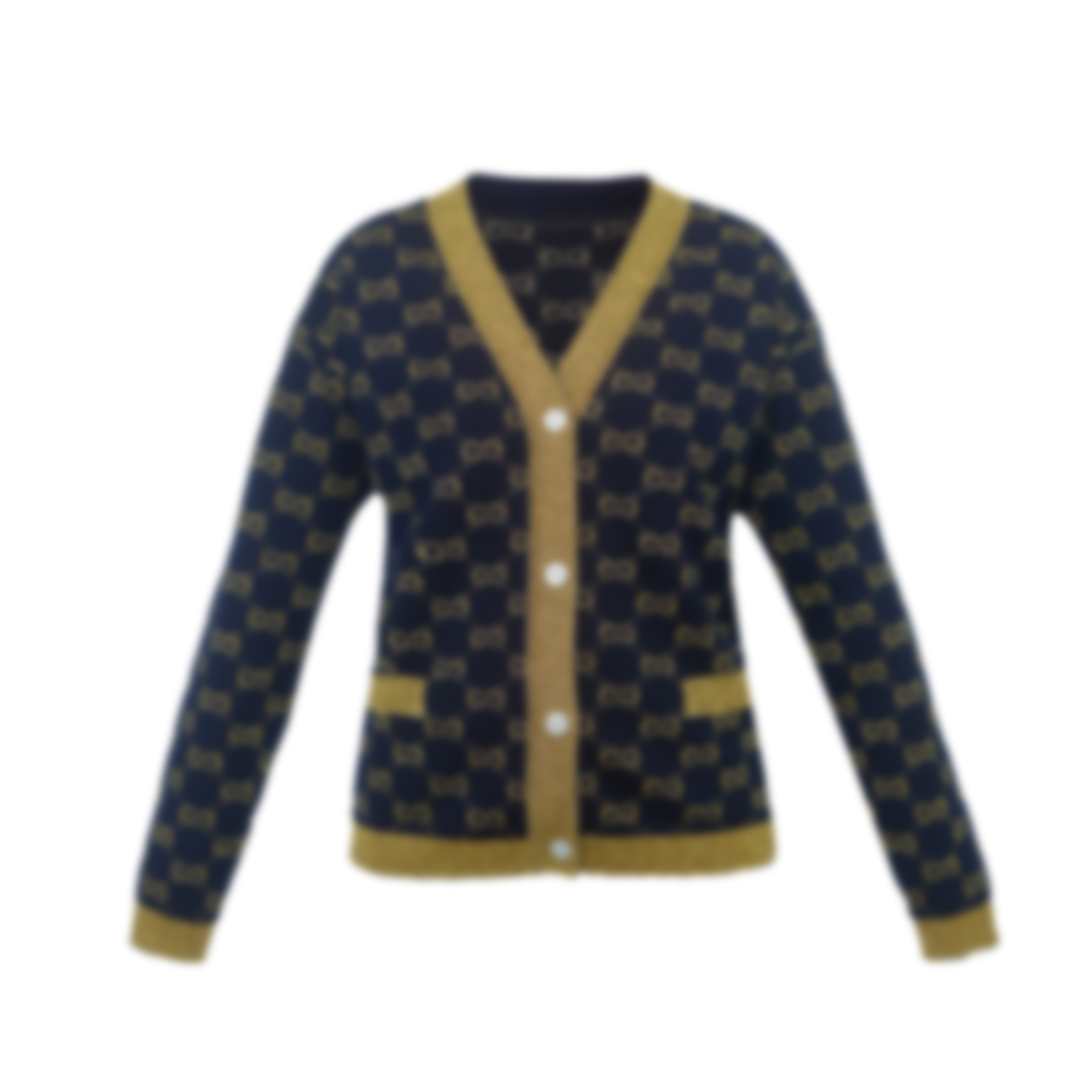 酷奇洛根深蓝金满印提花针织长袖羊毛开衫81117003A