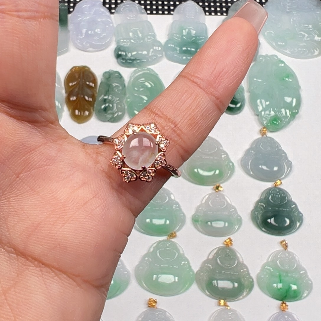 翡翠银S925镶嵌颈饰戒指