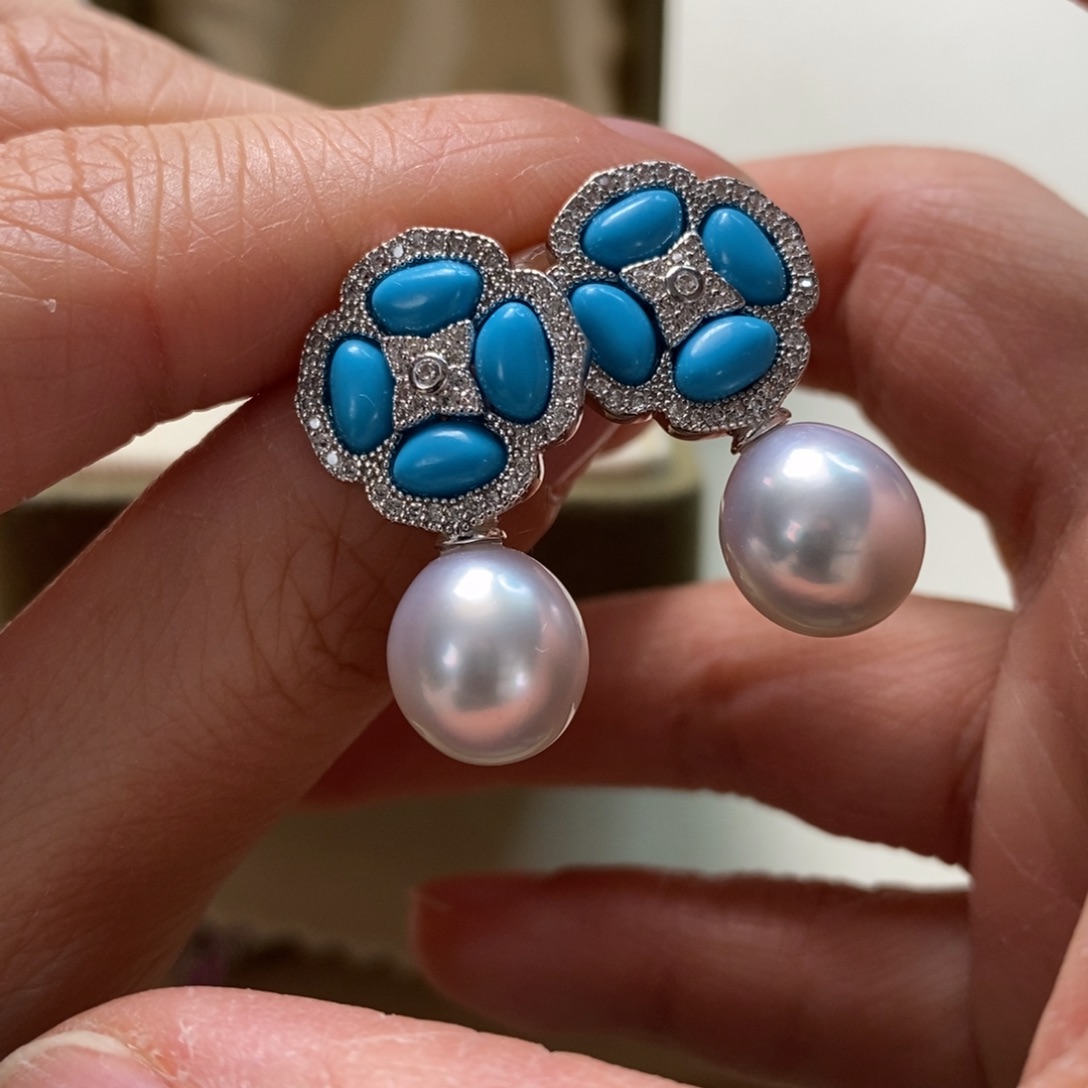 海水珍珠耳饰银S925镶嵌