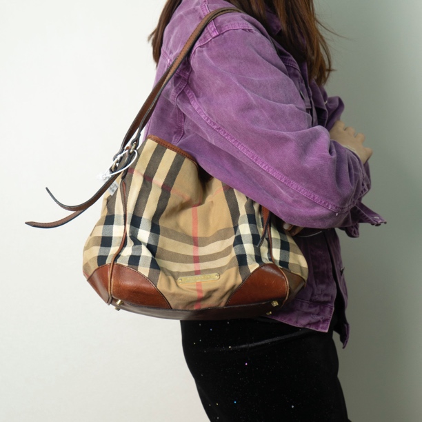 95新 BURBERRY/博柏利 格纹拼皮水桶/牛角/26