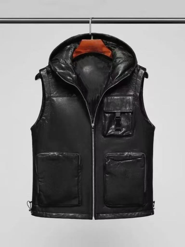 6612-男士黑金山羊皮休闲时尚马甲皮衣RR