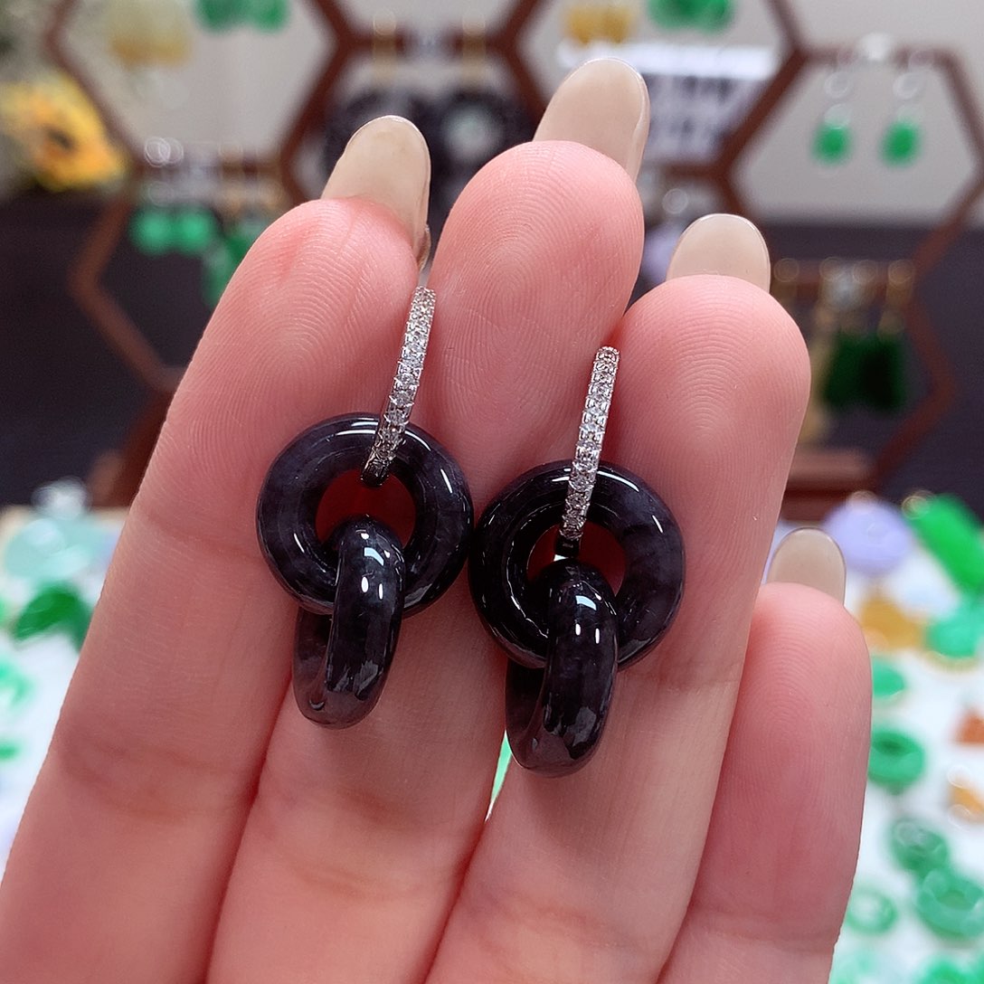 翡翠耳饰银S925镶嵌天然翡翠多样性发货