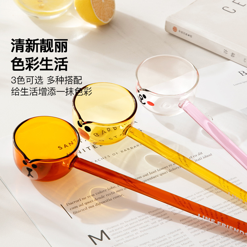 LINE FRIENDS卡通创意玻璃勺长柄勺甜品咖啡搅拌勺家用耐热调味勺