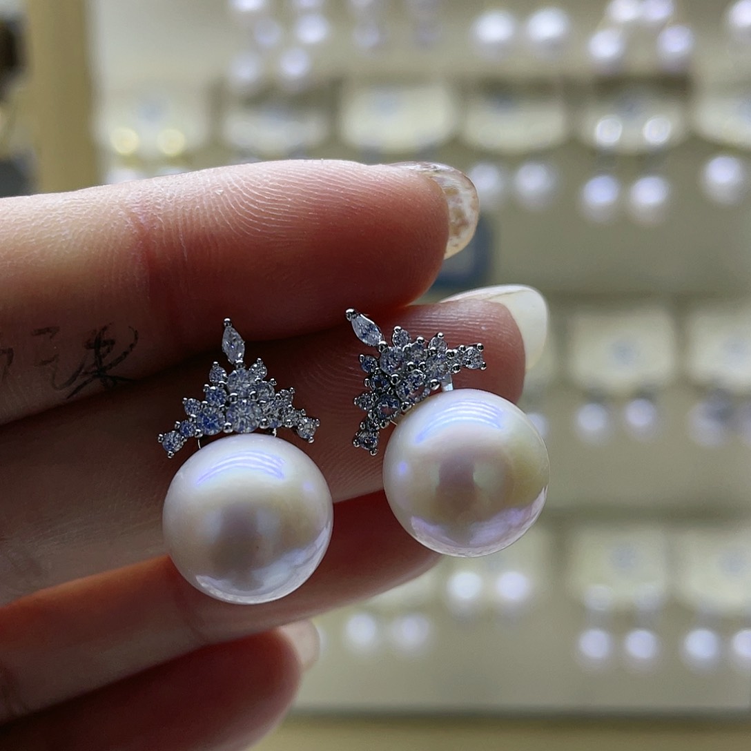 淡水珍珠耳饰银S925镶嵌