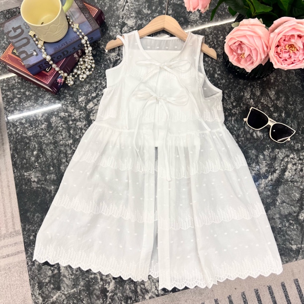 无袖大衫背心两件套，儿童刺绣蕾丝纯棉大衫裙子