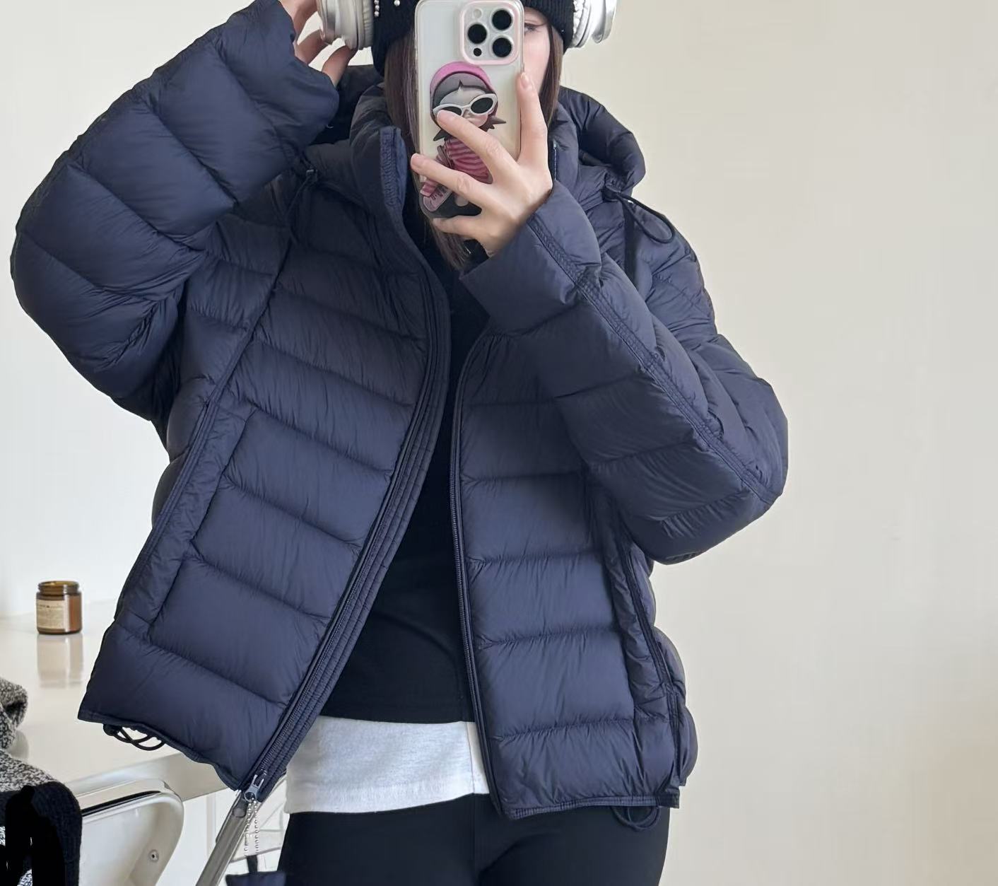 2034号6666#纯色百搭休闲宽松豆腐块泡芙填充连帽外套