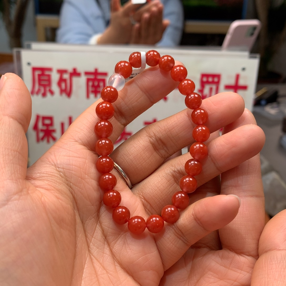 南红玛瑙南红7mm柿子锦红手串未镶嵌