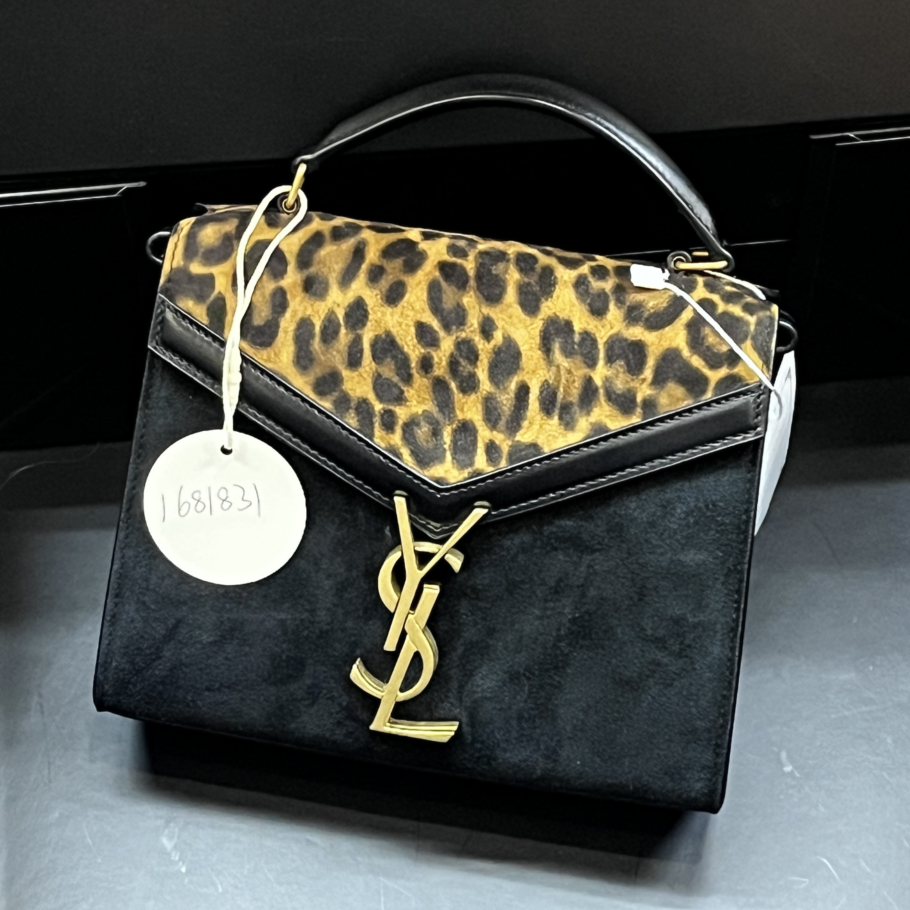 95新 YSL/圣罗兰 夏七中古/黑金豹纹丝绒单肩包/1681831