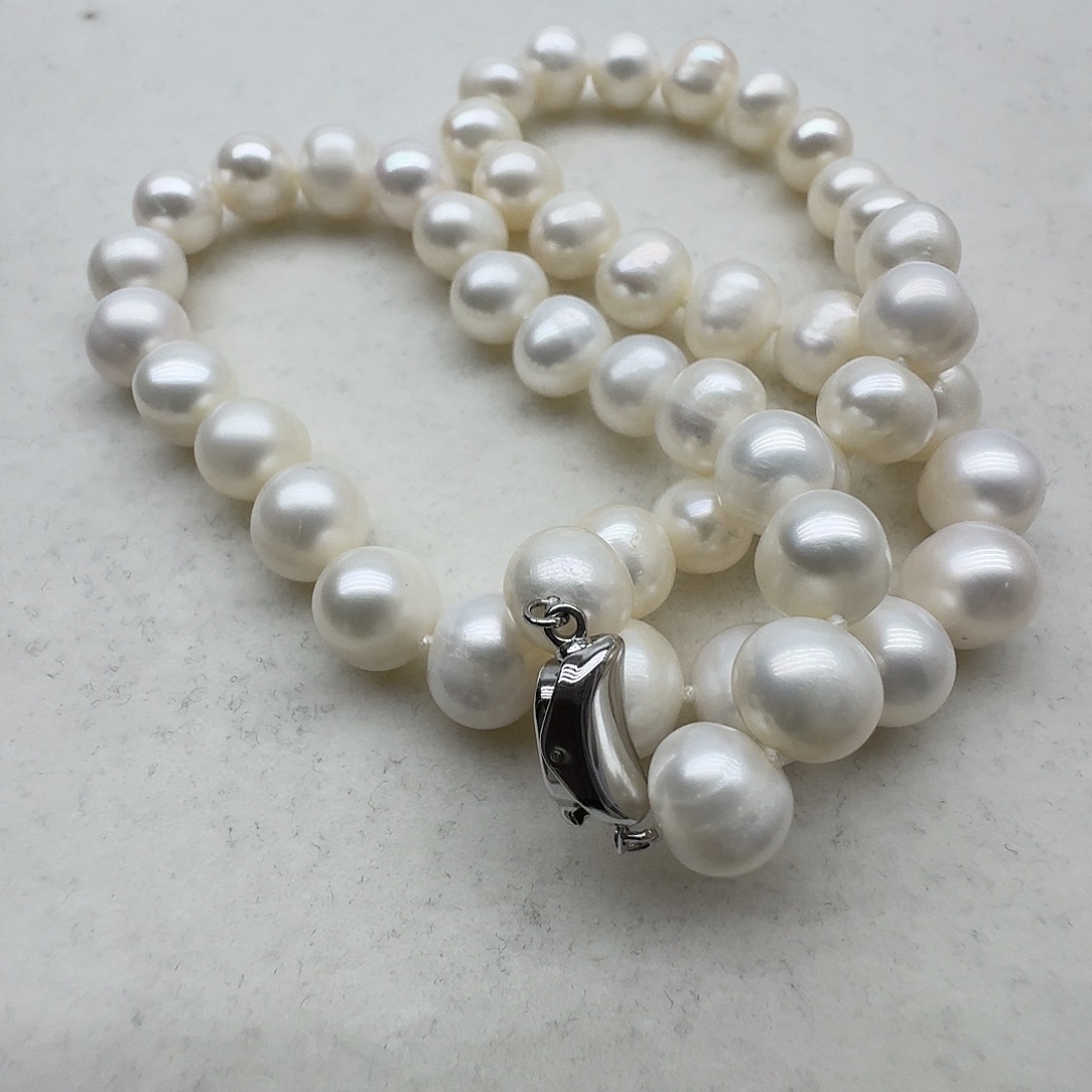 淡水珍珠银S925镶嵌颈饰9-10近圆微瑕50厘米