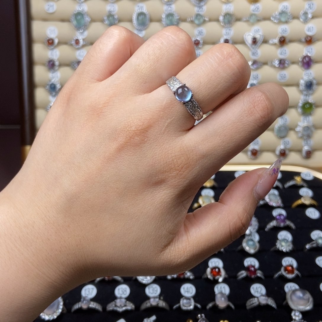 海蓝宝石戒指银S925镶嵌螺***王