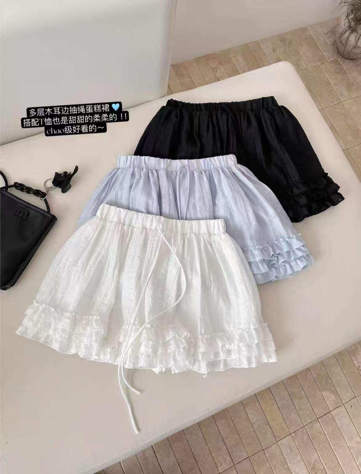 HAIYG#[DY0042]韩系甜美短裙高腰木耳半身裙女松紧腰百搭