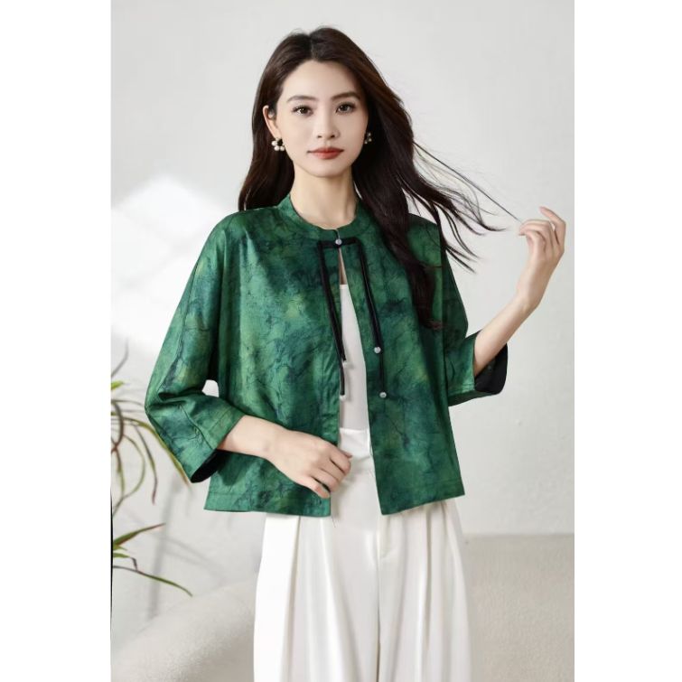 A3190常规中老年女装衬衫提花时尚短款