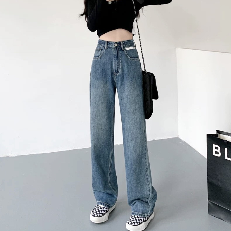 【九分长裤加长】小个子秋新款高腰窄版直筒牛仔裤女大码显瘦拖地裤
